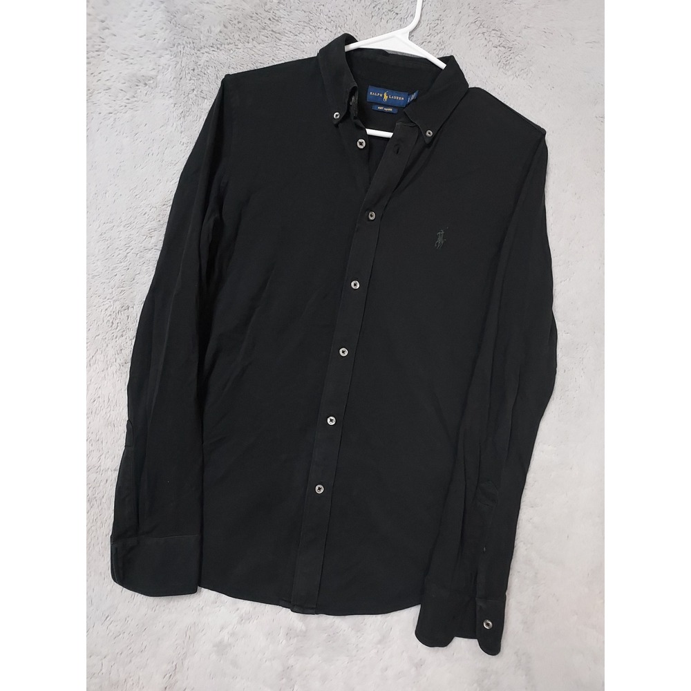 Polo Ralph Lauren Shirt Womens Large Knit Oxford Long Sleeve Button Down Black